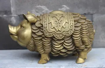 

4" Chinese Copper Feng Shui carve pig statue