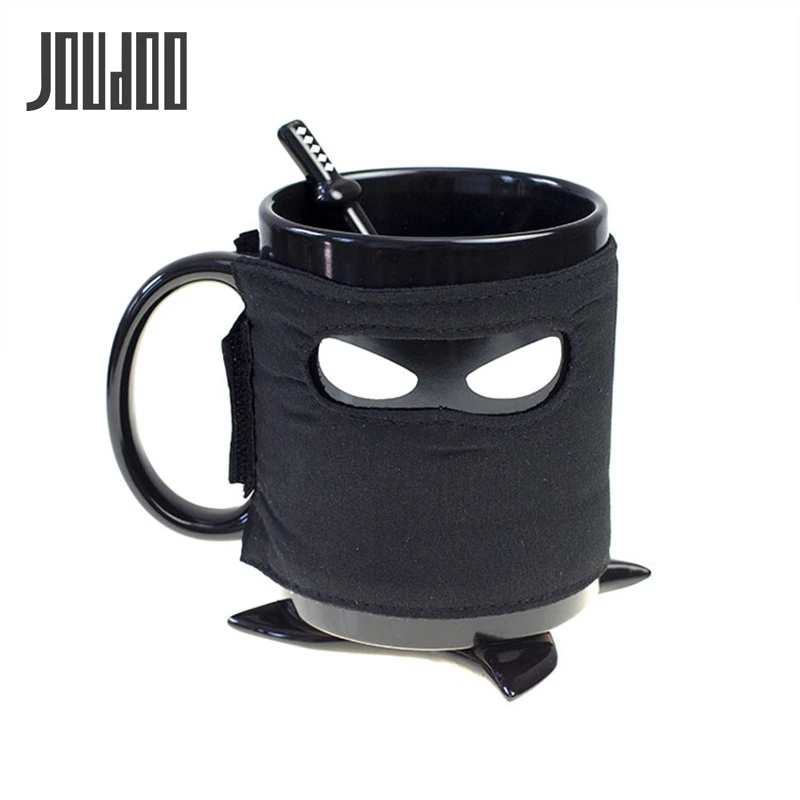 cheap JOUDOO Creative Ninja Mug,Black Mask Ceramic Cup With Spoon Sword Coffee Milk Tea Mugs Milk Coffee Tea Cup Mugs 35