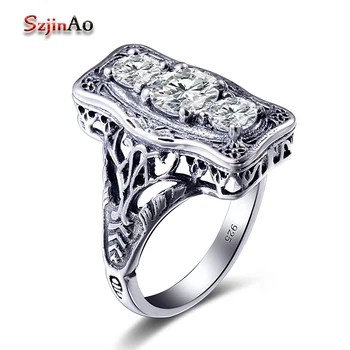 

Szjinao Diamond Rings For Women Classic Luxury Solid 925 Sterling Silver Ring Round For Wedding Engagement Anniversary Party