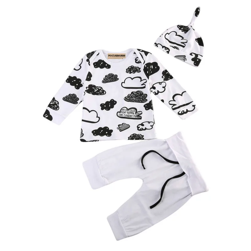 Infant Newborn Baby Girl Boy Shirt Tops+Pants Trousers+Hat 3PCS Outfit Clothes