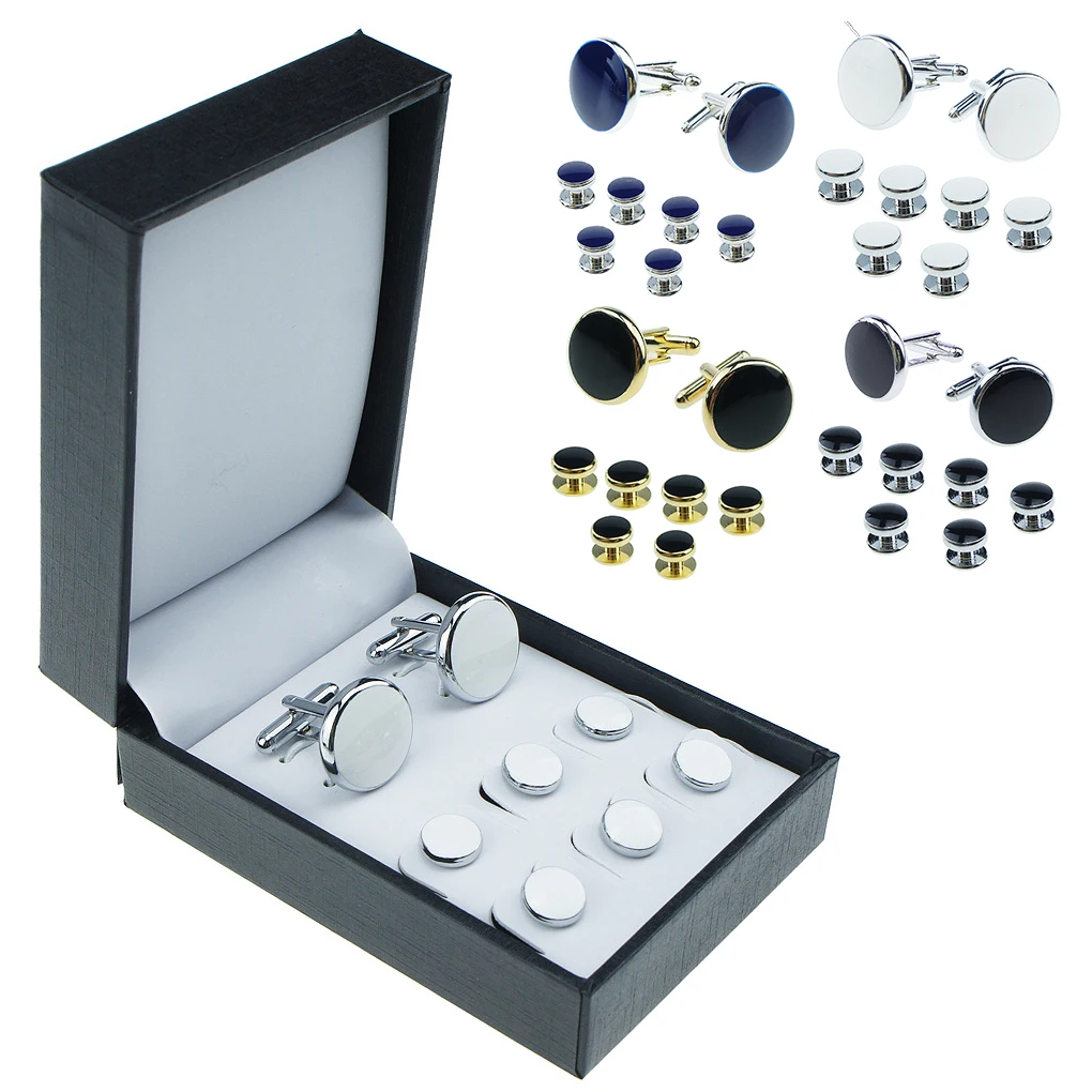 

8PCS/Set Retro Round Shape Drop Oil Cufflinks Stud Plated Geometric Sleeve Cuff Button Shirt Jewelry Gifts