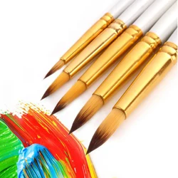 5pcs/pack Nylon Watercolor Gouache Acrylic Painting Brush Golden Tube White Rod Pointed Flat Head Paint Brush Pen Art Supplies