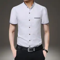 VISADA JAUNA Лето 2019 г. для мужчин бизнес рубашка с короткими рукавами Хлопковая мужская мода Vestido Стенд воротник цвета Camisa социальной N762