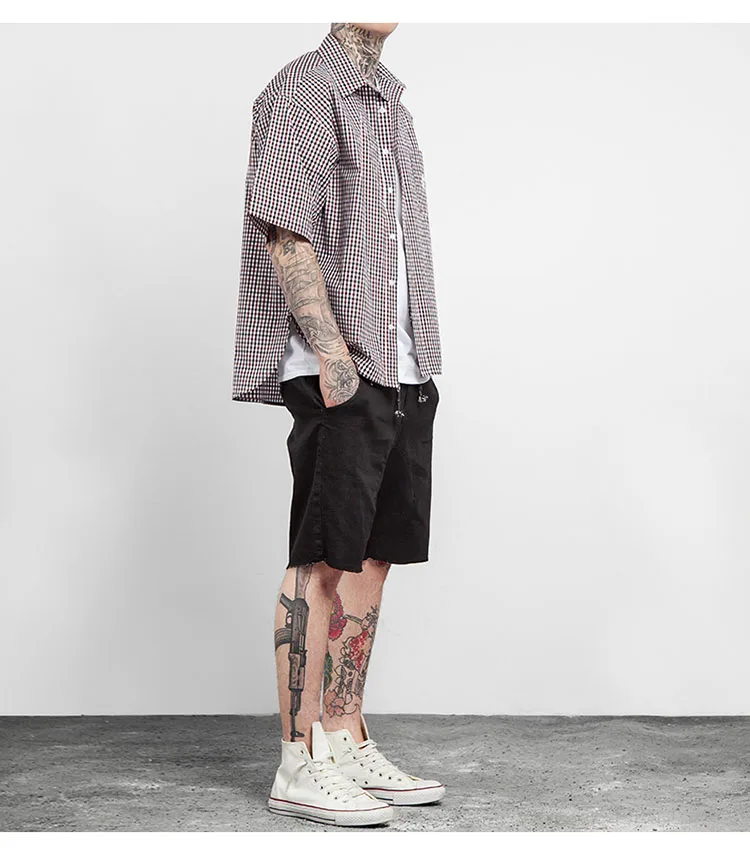 Aolamegs Plaid Shirt Men High Street Style Oversize Shirts 2017 Spring Summer New Hip Hop Harajuku Short Sleeve Shirts Camisa (11)