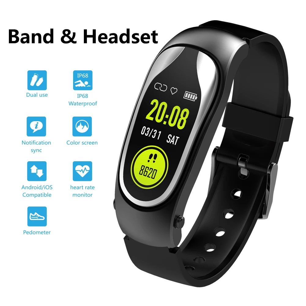

Smart Bracelet Bluetooth Headset 0.96 TFT Screen Passomete Heart Rate Fitness Wristband Smart Band With Earphone For Android IOS