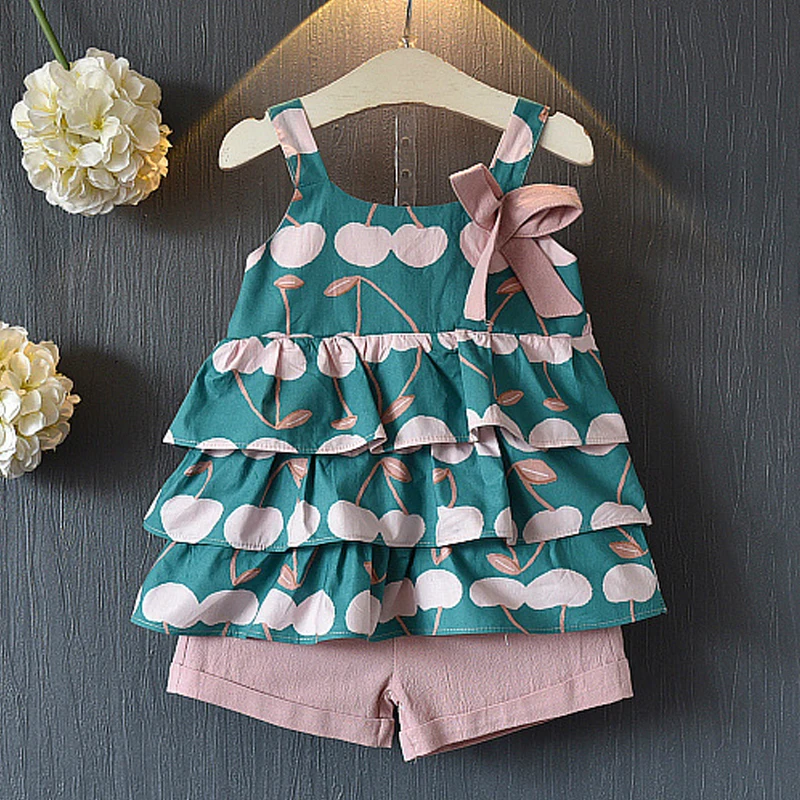

Children Clothes Sets 2019 New Summer Style Girls Polka Dots Sling Bow Cotton Clothes Suits 2pcs Kids Sleeveless Clothes Suits