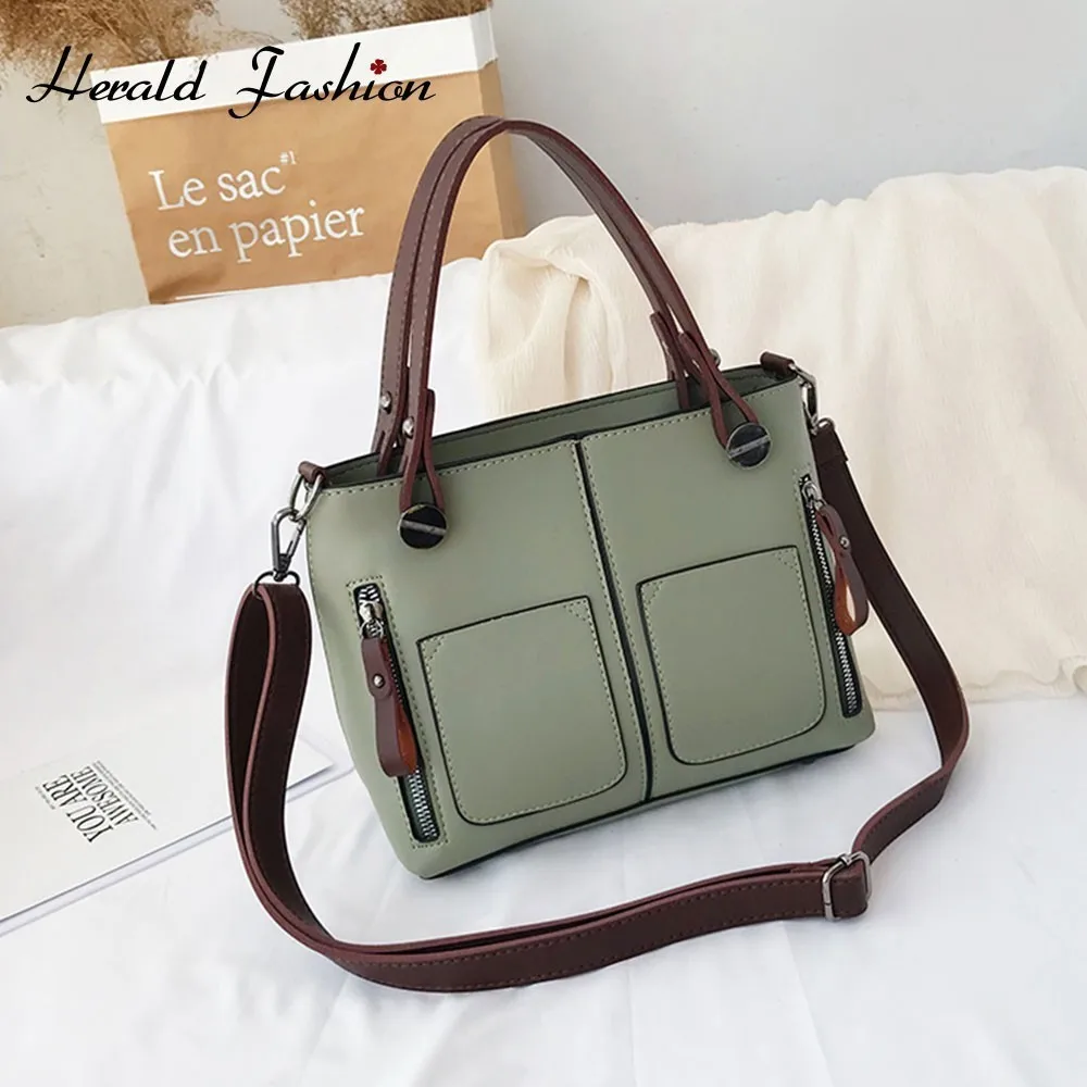 

Herald Fashion Quality Leather Female Handbags Women Shoulder Bag Large Causal Totes Bag for Daily Ladies' Shopping Travel Bag