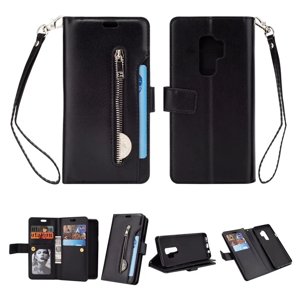 Бумажник с застежкой-молнией 9 карманов для карт Книга чехол в виде ракушки кошелек для samsung Galaxy S6 S7 край S8 S9 A6 плюс J4 J6 J8 Note 8 9 A5 A7