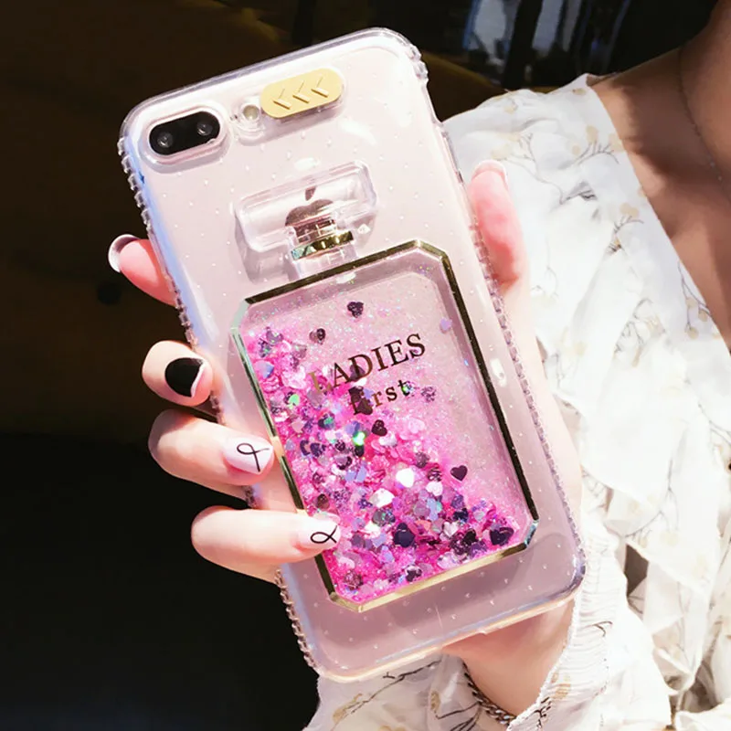 Hot Girl Pink Glitter Bling Perfume Bottle Dynamic Liquid Quicksand Phone Cases For iphone 8 7 plus 6S 6 X XS Max XR Cover Case iphone 7 case