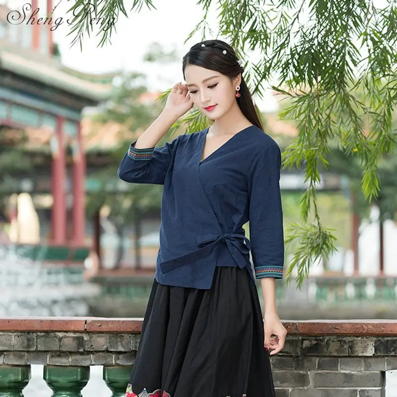 Linen shirt women linen clothes cheongsam top Chinese style mandarin collar blouses solid color linen shirt CC381