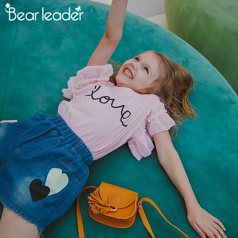 Bear leader/комплекты одежды для девочек г. Новая Летняя короткая футболка+ штаны с принтом «любовь» комплекты одежды для детей из 2 предметов одежда для малышей