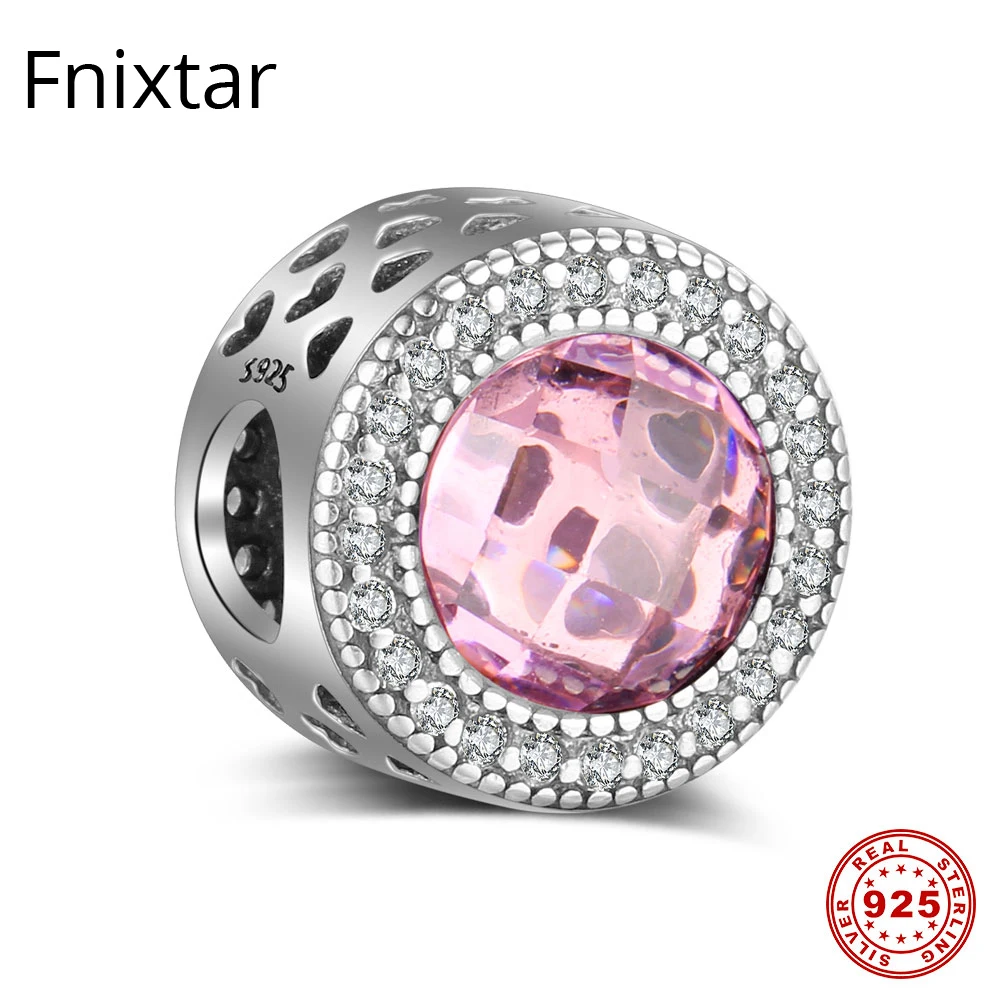 Fnixtar 925 пробы Серебряный Ослепительная Radiant бусины со сверкающими Розовый CZ fit Для
