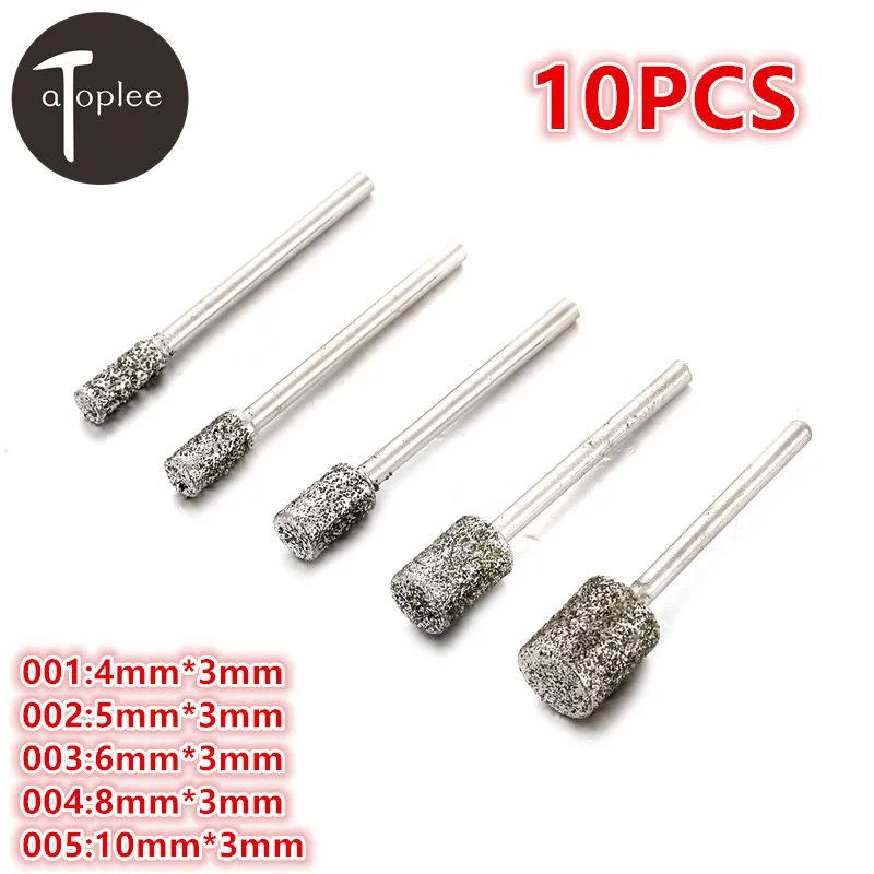 10pcs 10mm Diamond Chainsaw Sharpening Rotary File Burrs Shank dia 3mm CAPT2011