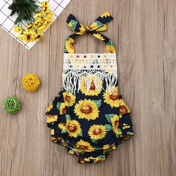 

Pudcoco Summer Newborn Baby Girl Clothes Off Shoulder Flower Print Strap Lace Cotton Romper Jumpsuit One-Piece Outfit Sunsuit