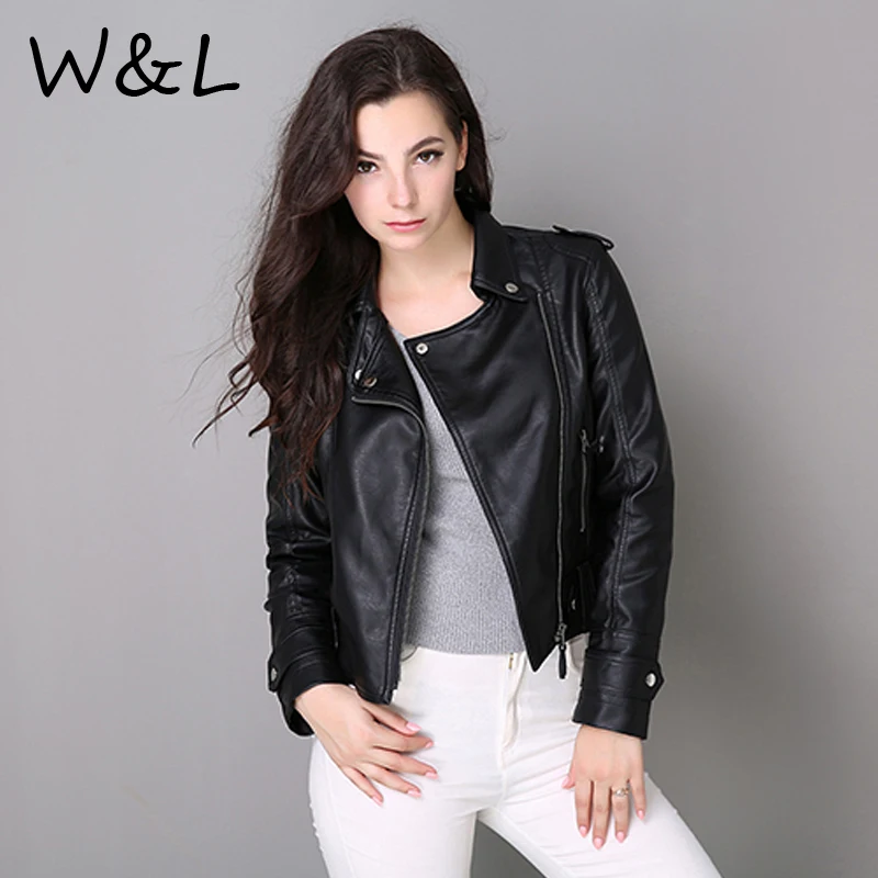 2017 Women's Short Jacket PU Leather Zipper Ladies Basic coats female