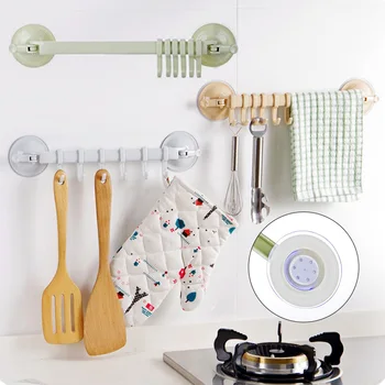 

Bathroom Suction Cup Hanger With 6 Pcs Hooks Mutifunction Vacuum Rack Kitchen Wall Sucking Hanger