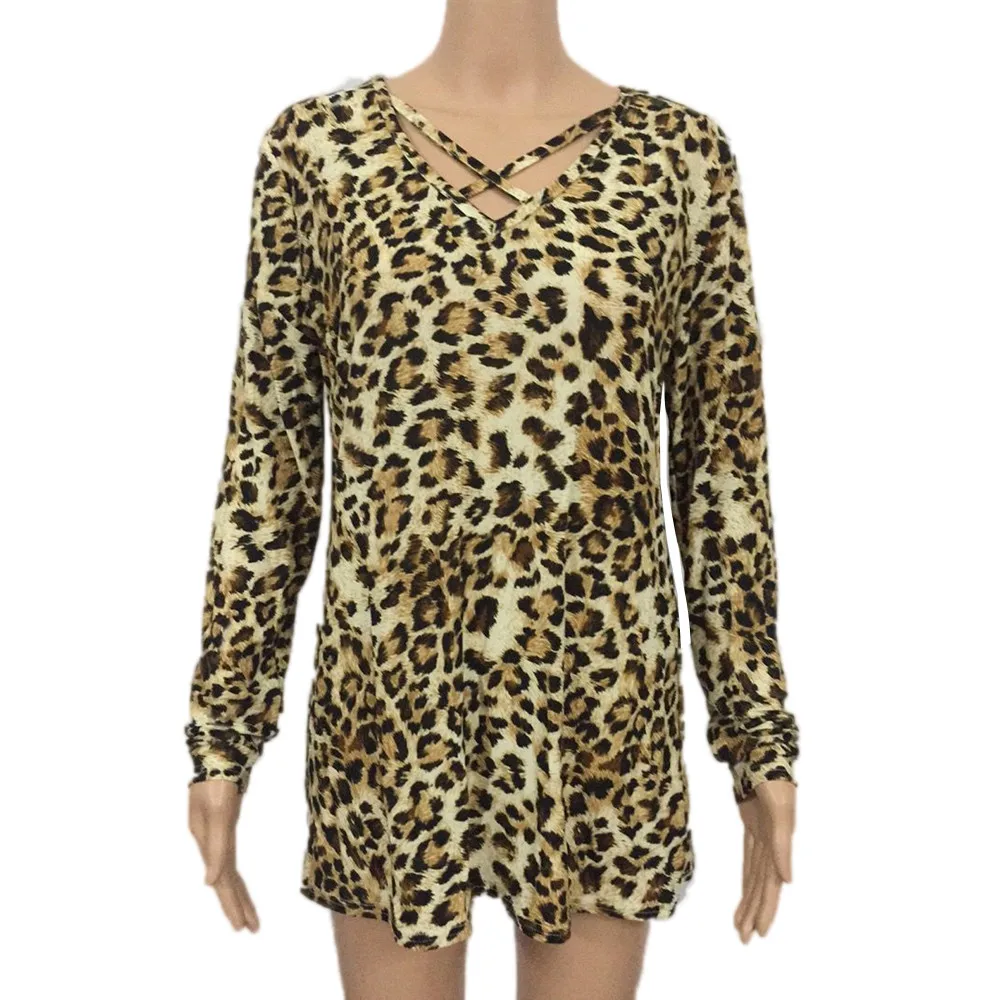 2017 Women Blouse Leopard Print Shirt Long sleeve O-Neck Top Loose Blouses Plus Size Shirt Camisa Feminina Clothing #ZP5850
