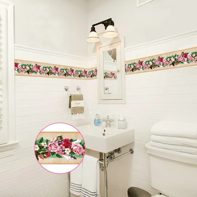 Creative Self Adhesive Wallpaper Baseboard Livingroom Bathroom Retro Creative Self Adhesive Wallpaper Baseboard Livingroom Bathroom Retro Rose Flower Cer Fl Pattern Waistline Wall Stickers