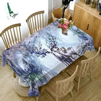 

Cartoon Sika Deer Tablecloth 3d Blue sky and White Clouds Pattern Washable Thicken Rectangular Table Cloth for Wedding