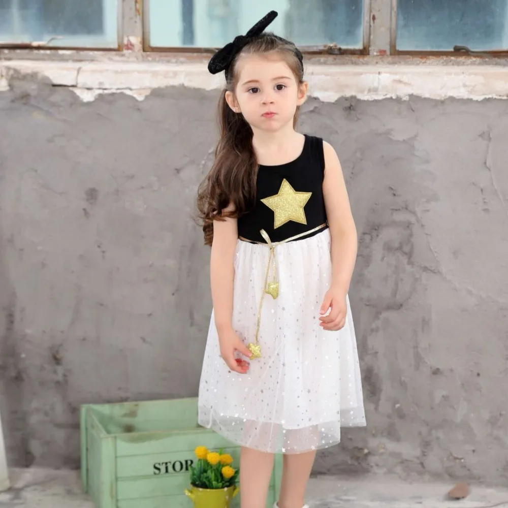 

Girls Star Dress New Summer Baby Girl Dress Decorate Collar New Design Girls Party Costume Princess Cool Ball Gown Clothes