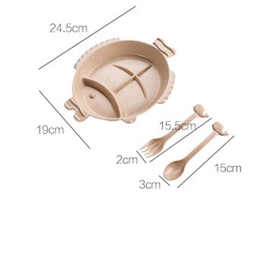 3 шт./компл. Набор тарелок для кормления малышей, чаша, Трубная решётка, вилки для детей, столовая посуда, бамбуковое волокно, контейнер для еды, детская посуда, BPA бесплатно