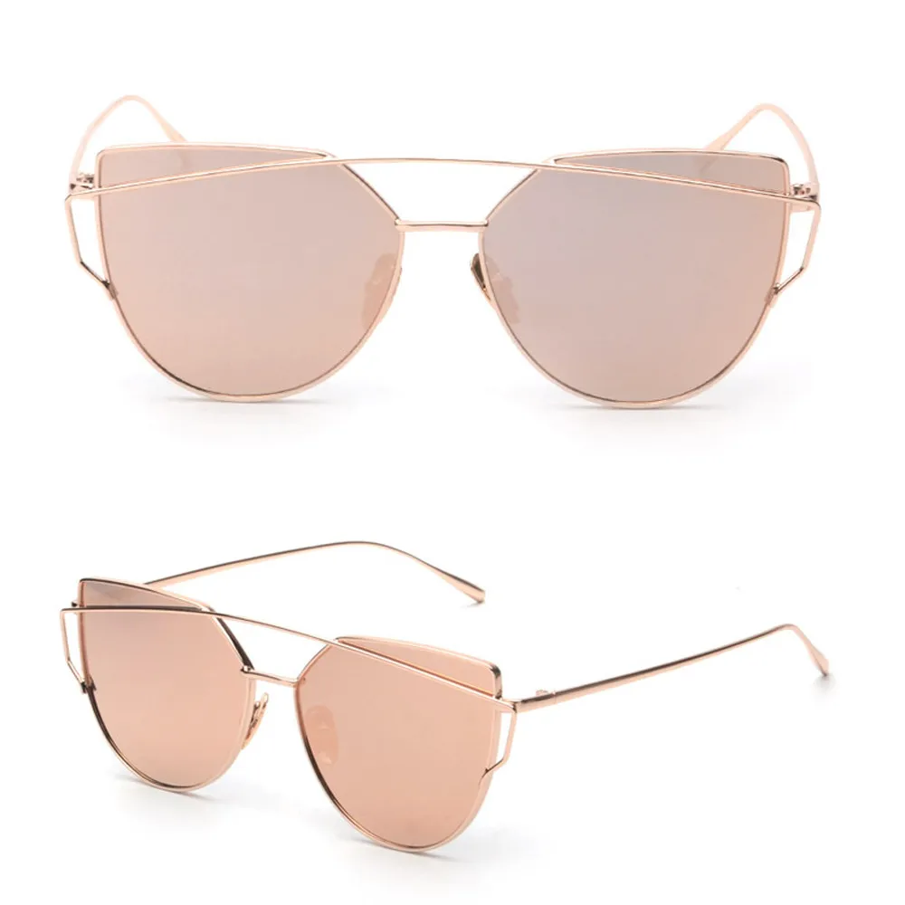 

Fashion Twin-Beams Classic Women Metal Frame Mirror Sunglasses Cat Eye Glasses Outdoor Car-styling