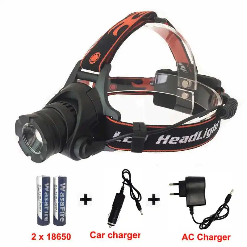

LED Headlamp XML2 LED 2500Lm 3Mode Zoomable Waterproof LED Headlight Lghts Head lamp+2*18650 Battery+AC Charger+Car Charger