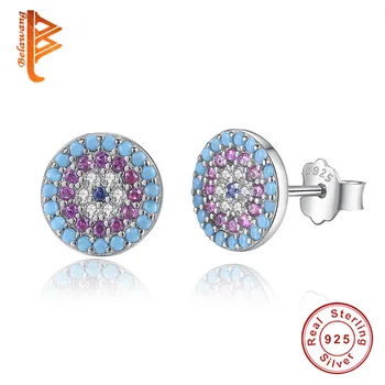 

BELAWANG Stud Earrings 2019 Trendy Women Jewelry Real 925 Sterling Silver Earring with Blue Blue Eye Austrian Cubic Zirconia