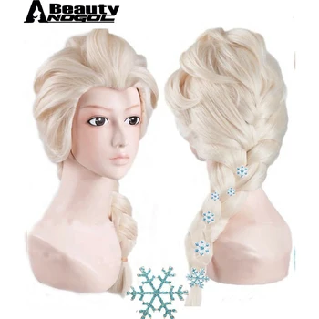 ANOGOL BEAUTY  6 Snowflake Hairpins+Hair Cap+ Platinum Blonde Braids Elsa Princess Cosplay Synthetic Wig For Kids With Hairpins