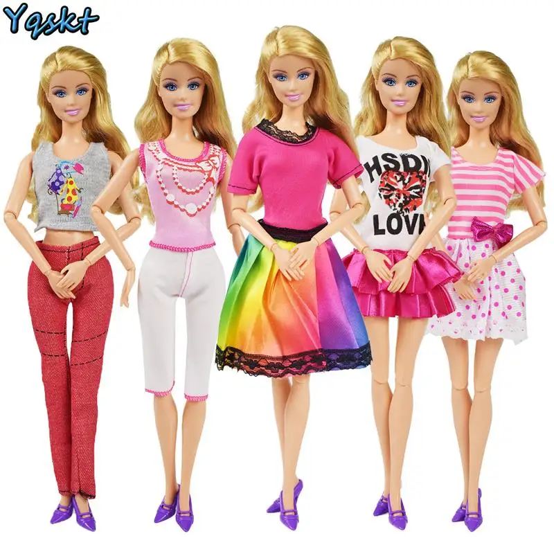 

5 Pcs/lot Casual Wear Doll Clothes Dress Accessories Handmade Clothes Dress Suit Childrens Girls Toy Gift for Barbie Doll Dress