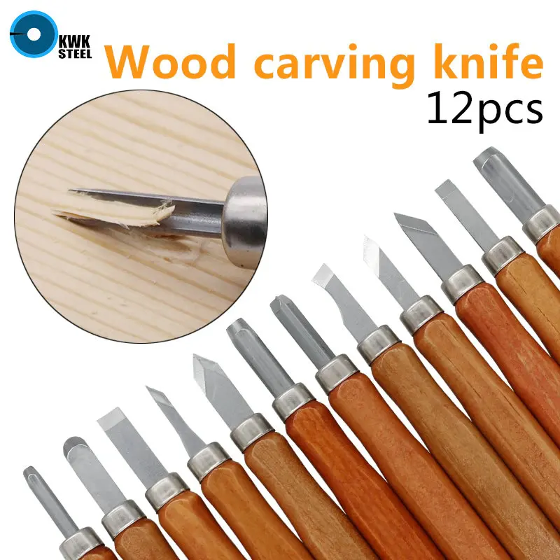 12pcs Woodcut Knife Scorper Wood Carving Tools Woodworking 