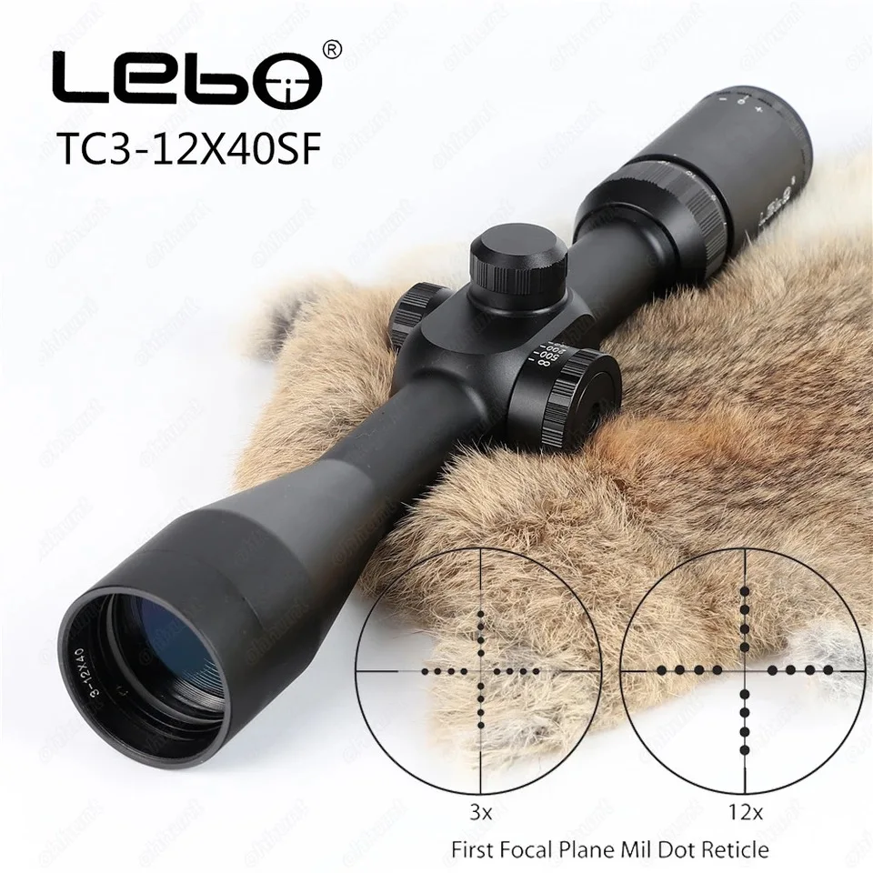 LEBO TC 3-12X40SF Riflescope первая фокальная плоскость Боковая регулировка параллакса Mil-dot стеклянные гравированные винтовки