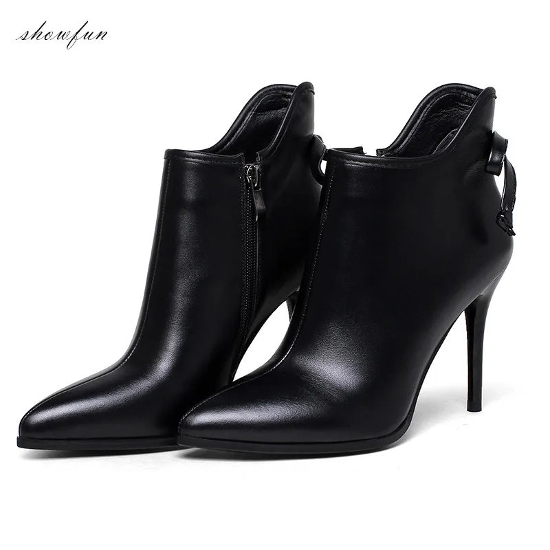 2017 Autumn Women's Sexy Thin High Heel Poined Toe Ankle Boots Genuine Leather Brand Designer Short Booties Winter Shoes Women 2017 Autumn Women's Sexy Thin High Heel Poined Toe Ankle Boots Genuine Leather Brand Designer Short Booties Winter Shoes Women