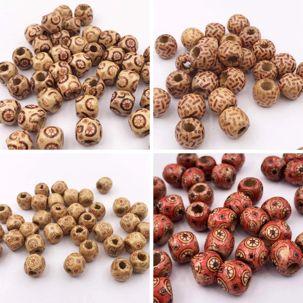 

100PCs 11X12mm Bucket shape Painted Leopard Drum Wood Beads Big Hole: 5mm Beads For CharmJewelry Making Accessories DIY Beading