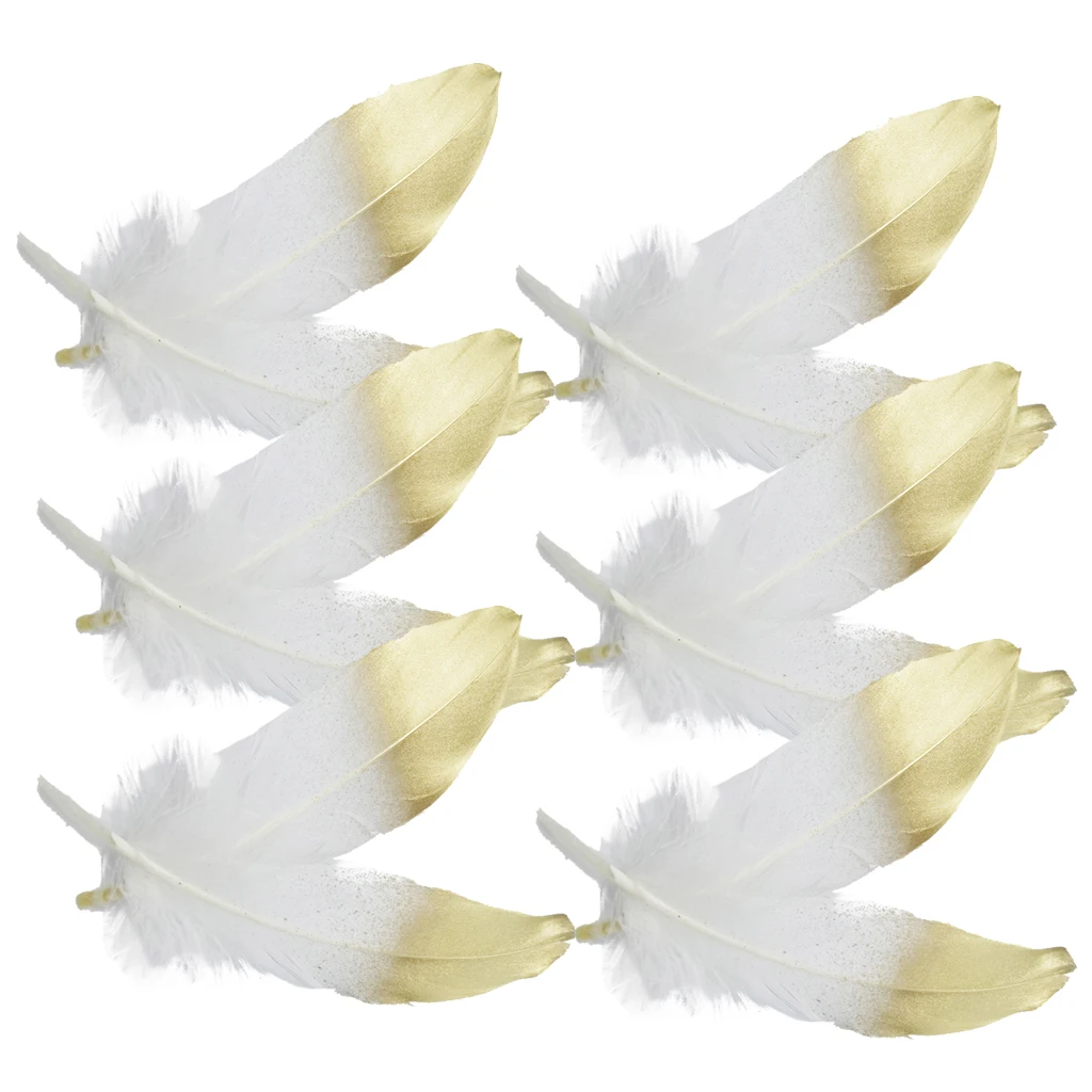 fityle 24pcs Natural Goose Feather for DIY Crafts Hat Making Paty Decoration 15-20cm White and Gold