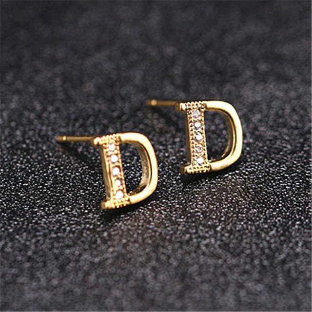 Letter Stud Earrings for Women Alphabet Gold Initial Earring Rhinestone Jewelry Small Earrings Letters Brinco Pendientes