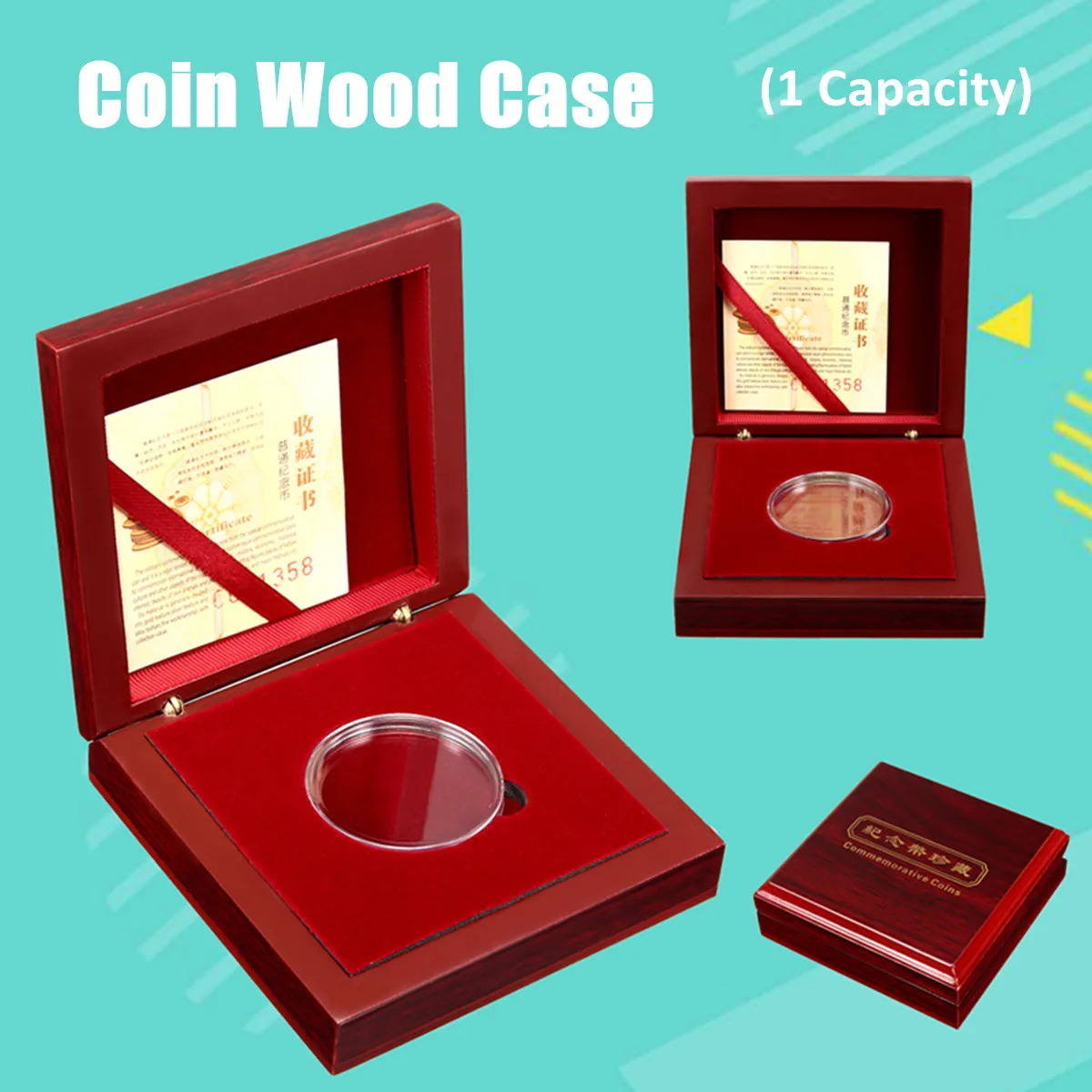 

1 Capacity Wooden Collection Box Coin Commemorative Coin Holder Storage Box Organizer Protection Coins Case Wood Display Case