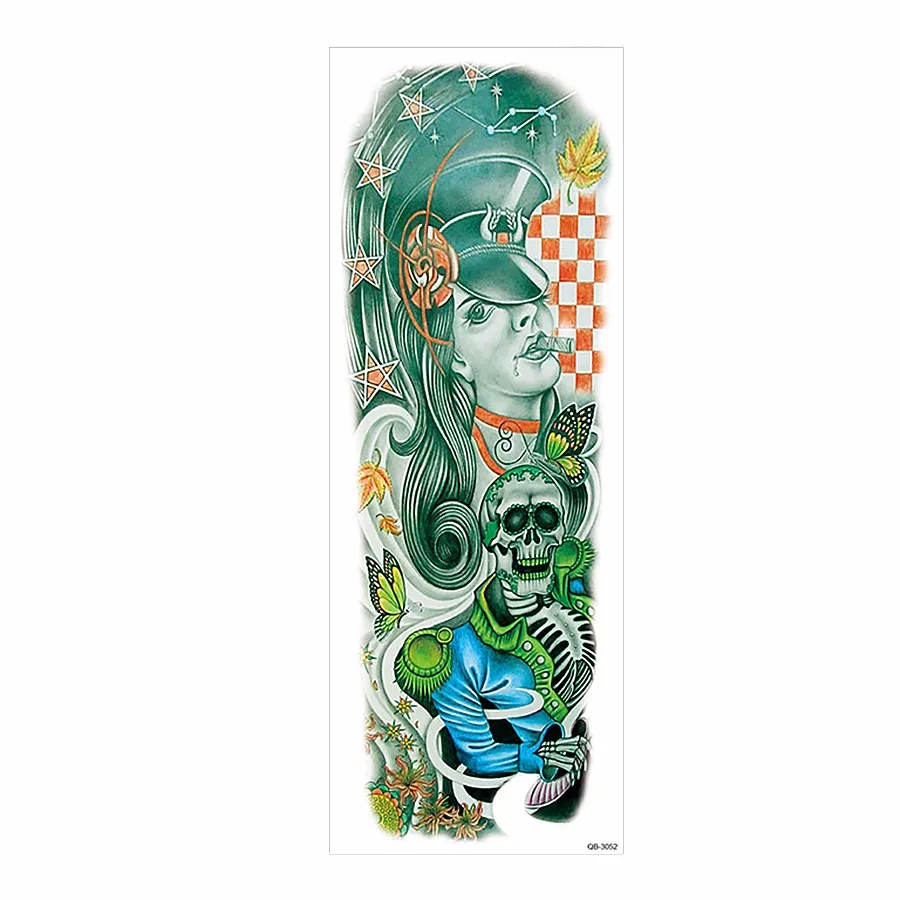 5 Pieces Temporary Full Arm Tattoo Stickers Monkey King Skull Design Unisex DIY Makeup Tool Big Tattoo Decal Color Drawing QB#09 (5)