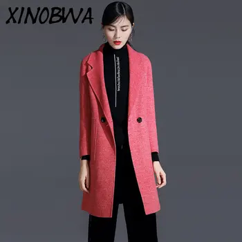 

Europe Women Winter High Street Fashion Turn Down Collar Double Breasted Double-Sided 100%Woolen Coats Female OL Office Blends