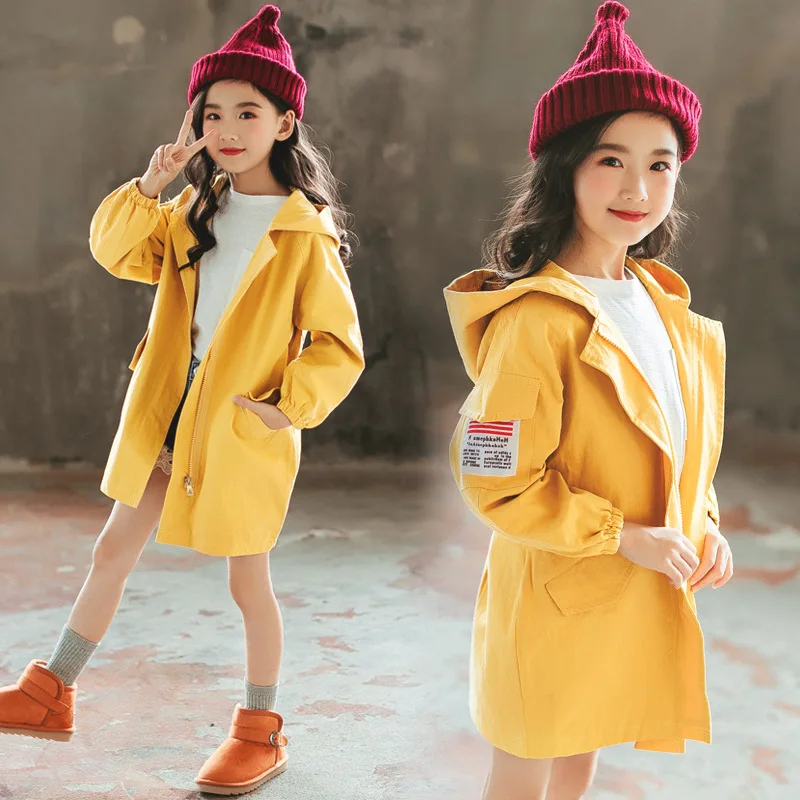 

Girls Coat Spring Autumn New Korean Edition Children's Windbreaker Ocean Air Tide Girls Hooded Jackets Outerwear
