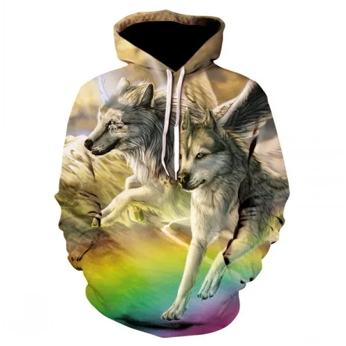 Fashion Men Wolf Animal 3D Printed Hooded Hoodies Men / Women's Shinning Wolf Design Sweatshirts 3D Harajuku Hoody - Цвет: picture color