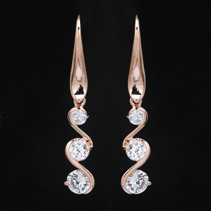 

Trendy CZ Crystal Drop Earrings for Women Wedding Party Bridal Jewelry Vintage Gold Color Long Earrings valentine's day Gift