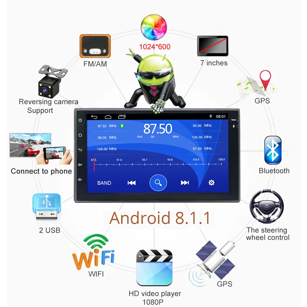 

Android 8.1 universal Car Radio 7" 2 din car radio gps android 2din Car DVD Player GPS NAVIGATION WIFI Bluetooth MP5 Player
