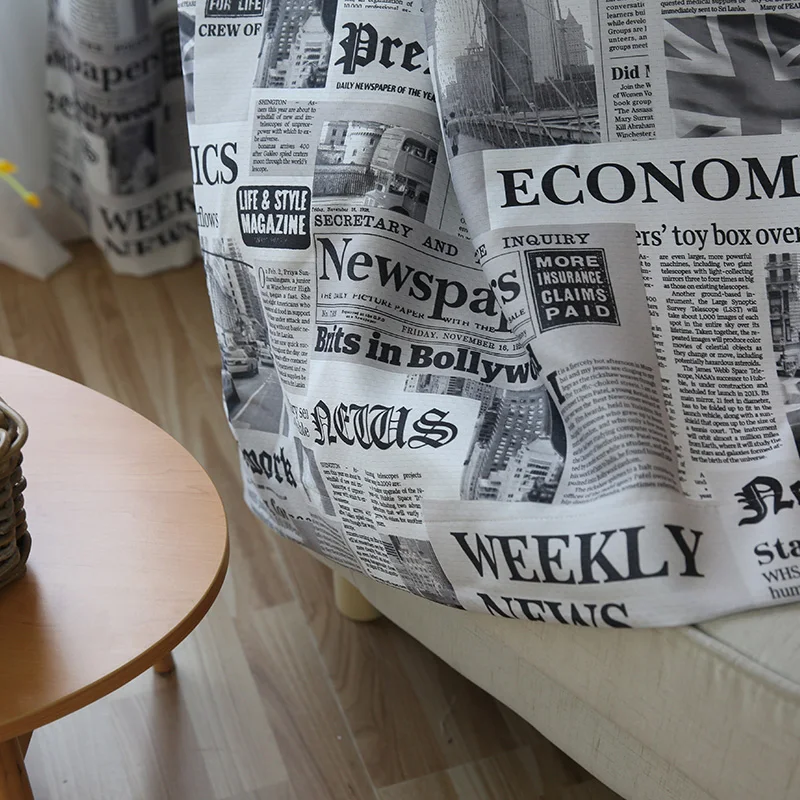 Cortinas opacas con estampado de periódico de Estilo Vintage para sala de estar dormitorio cocina puerta cortinas decorativas para tratamientos de ventana