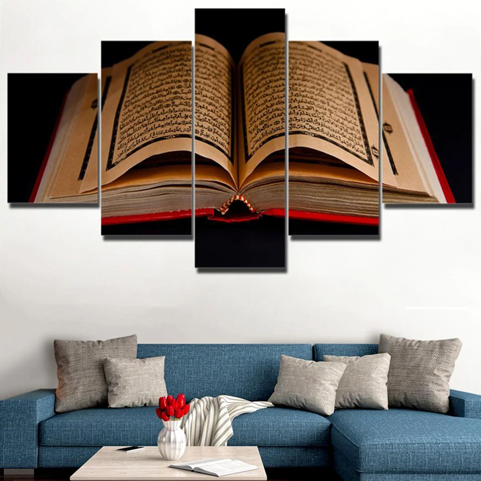 

Pictures Painting Modern Canvas Wall Art Modular 5 Panel Koran Islamic Scriptures Frame HD Printed Living Room Poster Home Decor