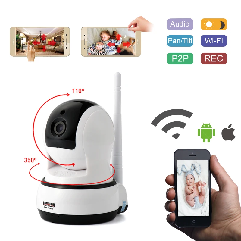 

DAYTECH Wireless IP Network Security Camera 720P Wifi Surveillance Video Baby Monitor P/T Camera Two-way Audio On Mobile DTC102
