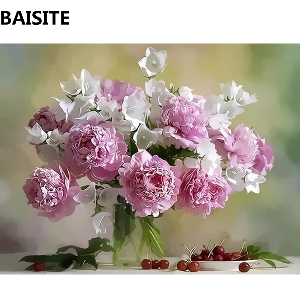 

BAISITE DIY Framed Oil Painting By Numbers Flowers Pictures Canvas Painting For Living Room Wall Art Home Decor C137