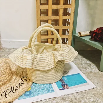 

2019 Women Straw Bags For Girls Big Hat Shaped Beach Handbags Summer Vintage Female Rattan Bag Handmade Weave Travel Bags beige