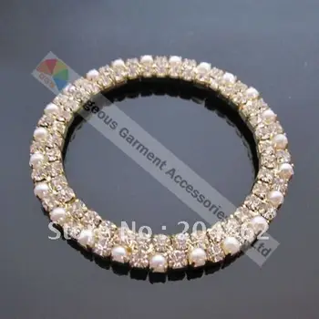

20pcs 50mm Pearl Clear Crystal Alternated Double Rings Czech Rhinestone Buckle Crystal Rhinestone Buckle Gold Sliver Set For DIY