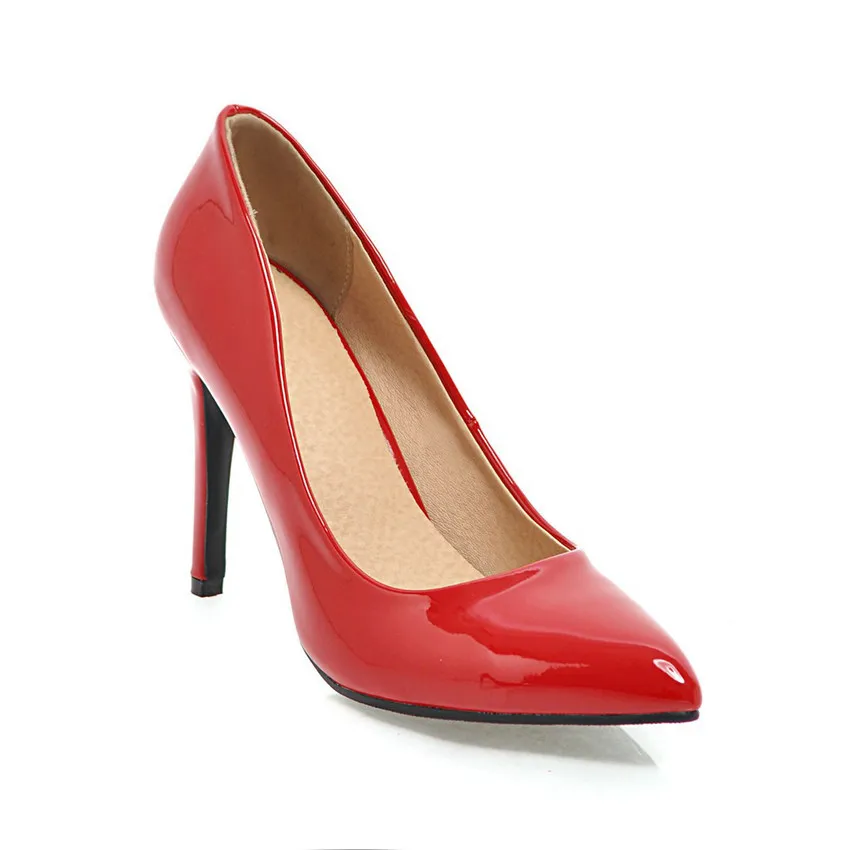 QUTAA/ г. Женские туфли-лодочки модная женская обувь Демисезонные женские свадебные туфли с острым носком на высоком тонком каблуке без застежки размеры 34-43 - Цвет: Красный